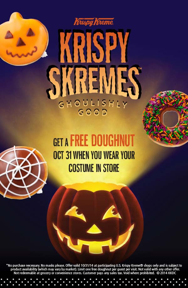 Krispy Kreme Coupon April 2024 Free doughnut in costume Halloween at Krispy Kreme