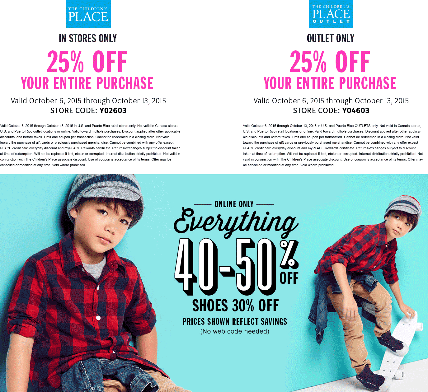 The Childrens Place Coupon April 2024 25% off at The Childrens Place & outlet locations, or 40-50% everything online