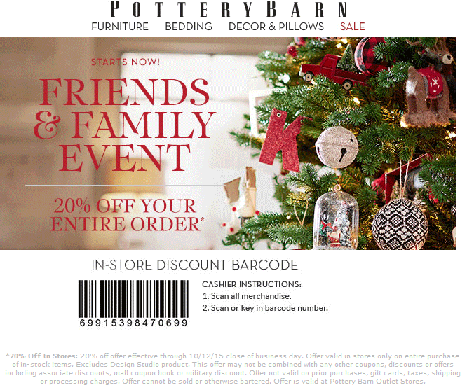 Pottery Barn Coupon April 2024 20% off everything at Pottery Barn