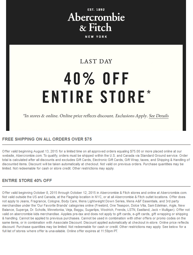 Abercrombie & Fitch April 2021 Coupons and Promo Codes 🛒