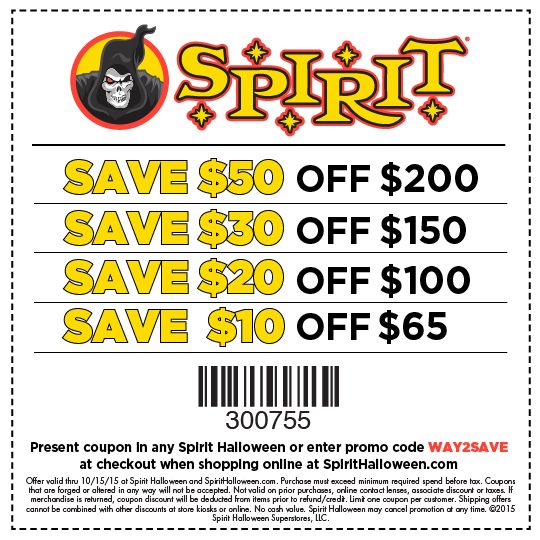 Spirit Halloween Coupon April 2024 $10 off $65 & more at Spirit Halloween, or online via promo code WAY2SAVE