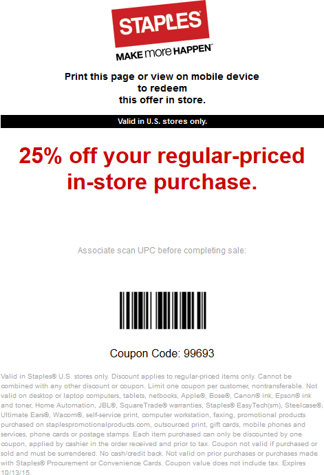 Staples Coupon April 2024 25% off today at Staples