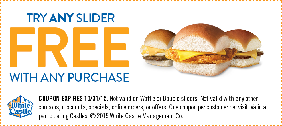 White Castle Coupon March 2024 You are now craving a free slider with any order at White Castle
