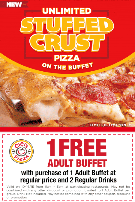 CiCis Pizza Coupon March 2025 Second buffet free Friday at Cicis Pizza