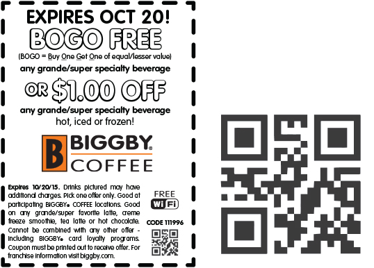 Biggby Coffee Coupon April 2024 Second coffee free or $1 off at Biggby Coffee