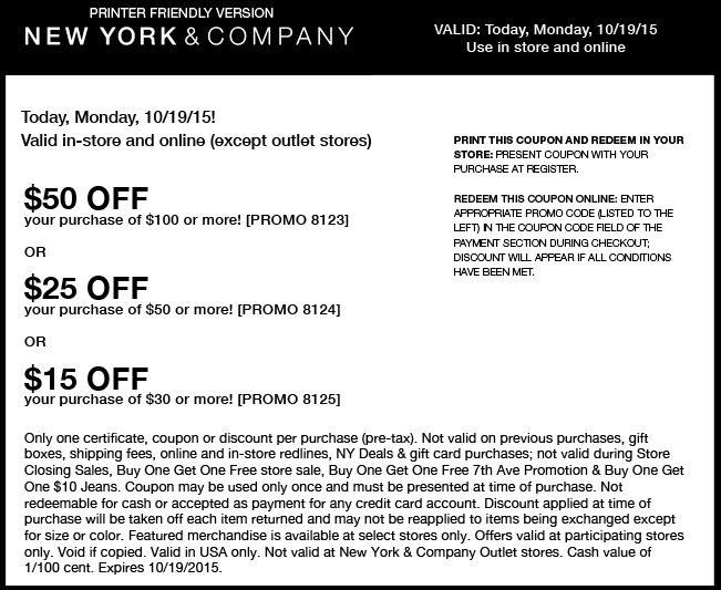 New York & Company Coupon April 2024 $15 off $30 & more today at New York & Company, or online via promo code 8125