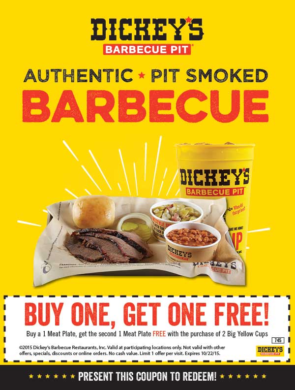 Dickeys Barbecue Pit Coupon April 2024 Second meal plate free at Dickeys Barbecue Pit
