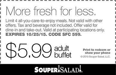 Souper Salad Coupon April 2024 $6 bottomless buffets at Souper Salad