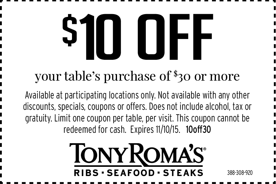 Tony Romas coupons & promo code for [May 2024]
