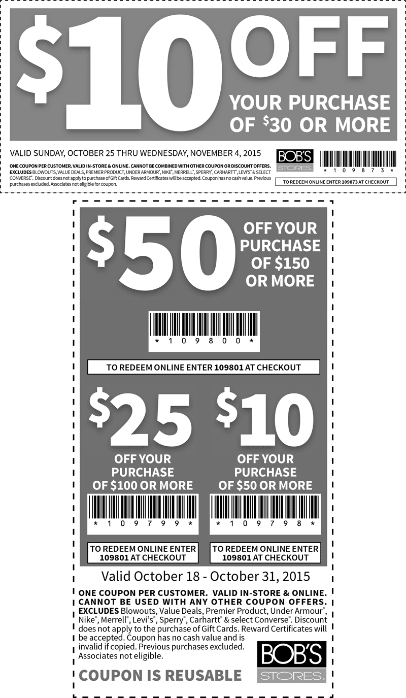 Bobs Stores Coupon April 2024 $10 off $30 & more at Bobs Stores, or online via promo code 109873