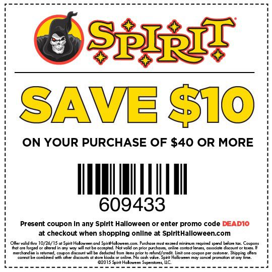 Spirit Halloween Coupon March 2025 $10 off $40 today at Spirit Halloween, or online via promo code DEAD10