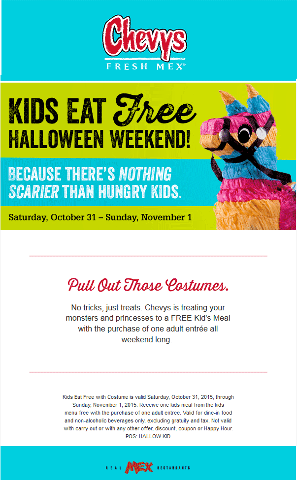 Chevys Fresh Mex Coupon April 2024 Kids eat free this weekend at Chevys Fresh Mex