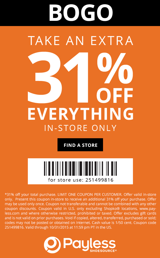 Payless Coupon March 2024 31% off everything today at Payless Shoesource