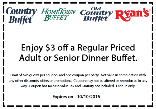 Old Country Buffet Coupon April 2024 $3 off dinner at HomeTown Buffet, Country Buffet, Ryans & Old Country Buffet