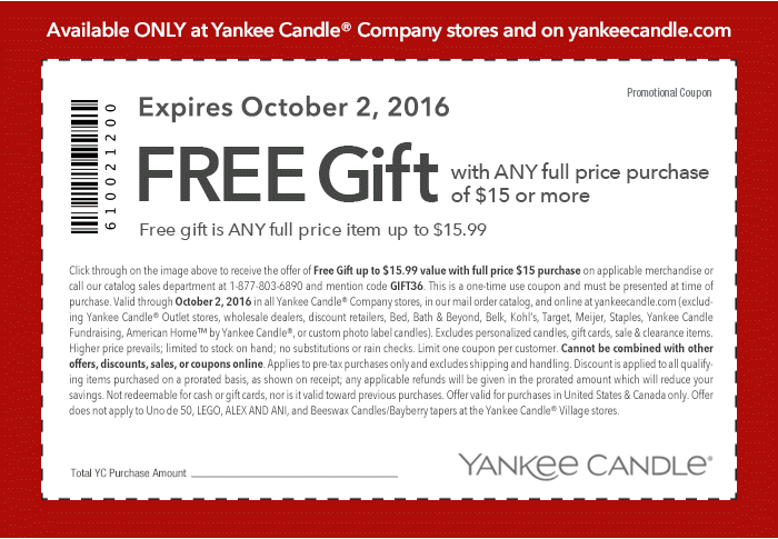 Yankee Candle Coupon March 2024 $16 gift free with $15 spent today at Yankee Candle, or online via promo code GIFT36