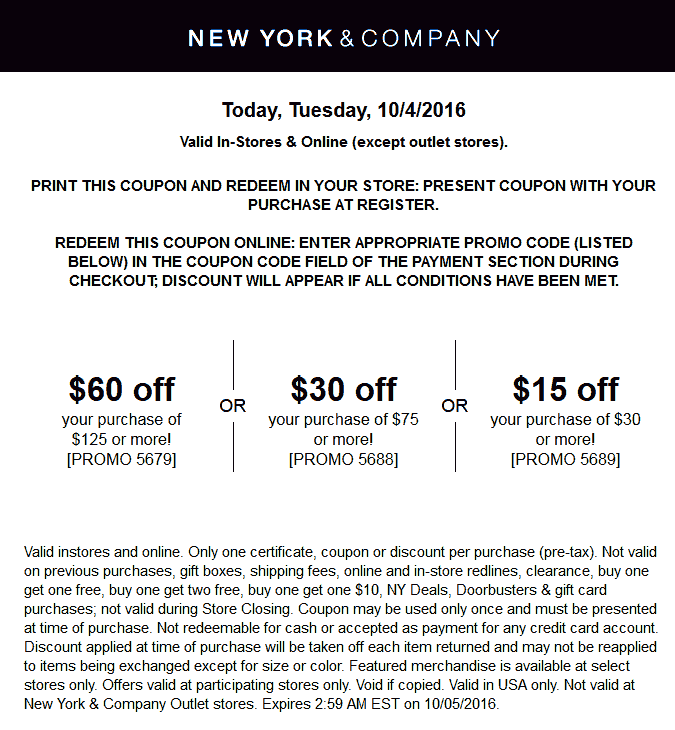 New York & Company Coupon April 2024 $15 off $30 & more today at New York & Company, or online via promo code 5689