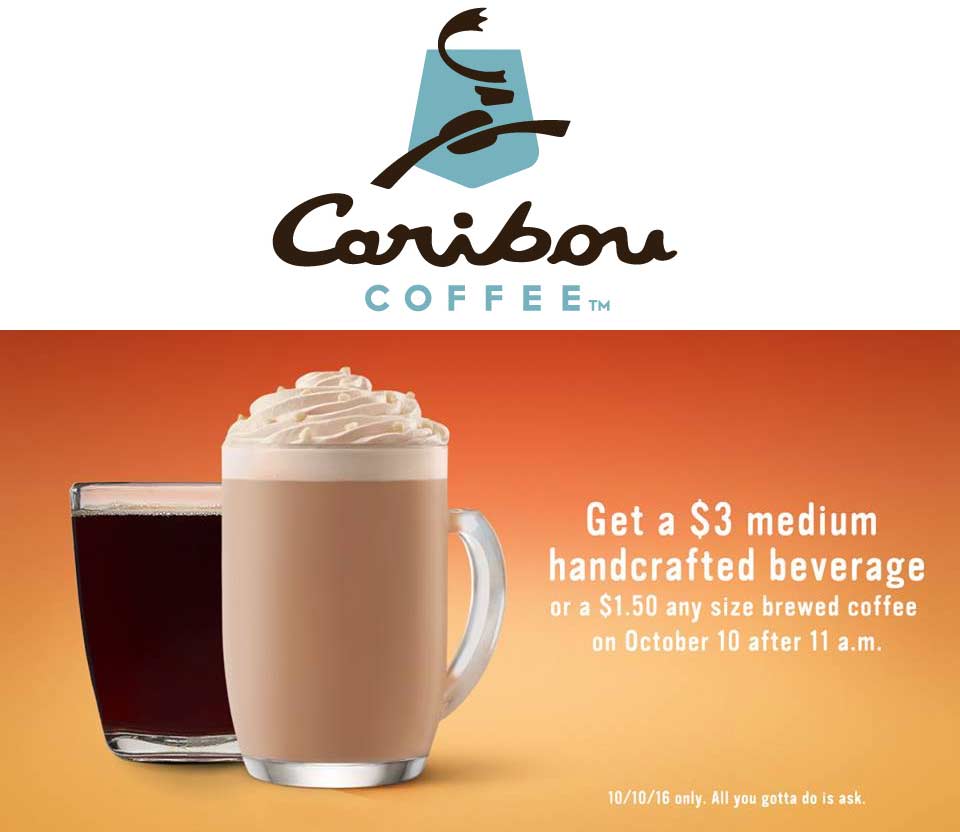 Caribou Coffee Coupon April 2024 Large coffee for $1.50 & more today at Caribou Coffee