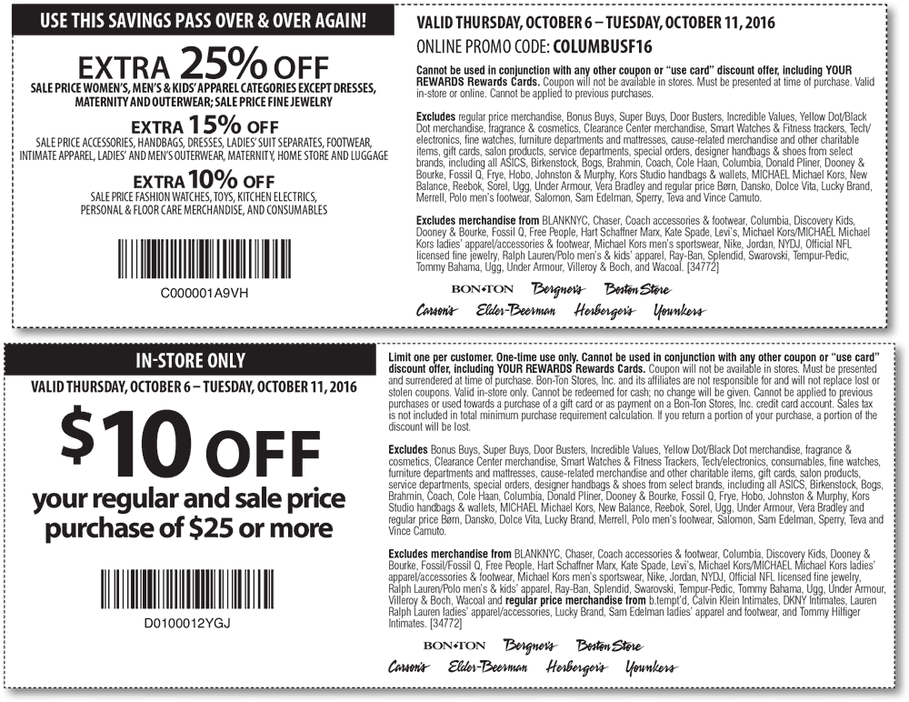 Carsons Coupon April 2024 Extra 25% off & more at Carsons, Bon Ton & sister stores, or online via promo code COLUMBUSF16