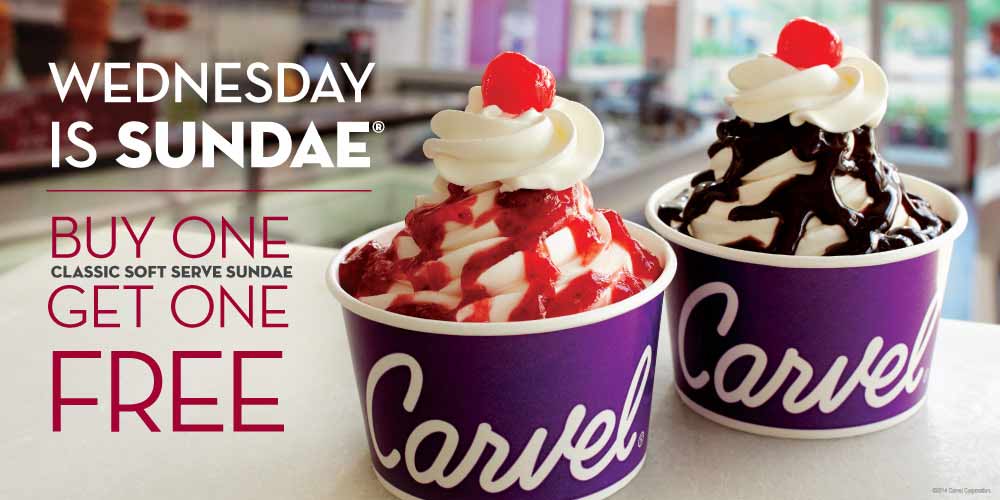 Carvel Coupon March 2024 Second ice cream sundae free today at Carvel