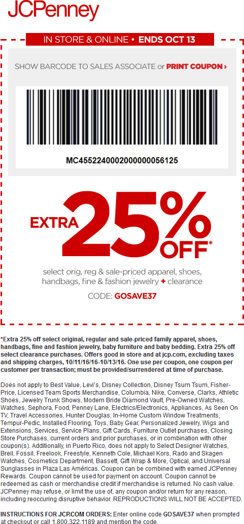 JCPenney Coupon April 2024 25% off at JCPenney, or online via promo code GOSAVE37