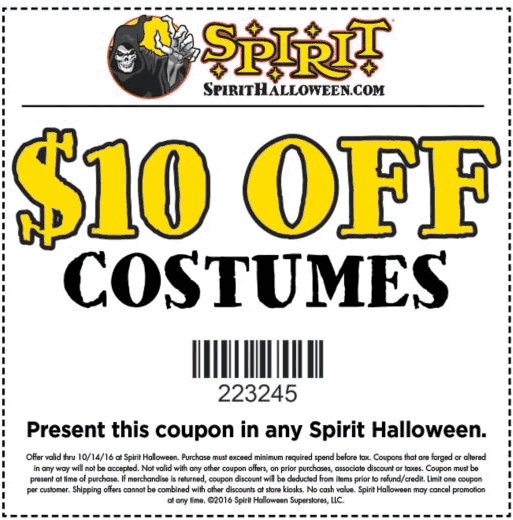 Spirit Halloween Coupon April 2024 $10 off costumes at Spirit Halloween