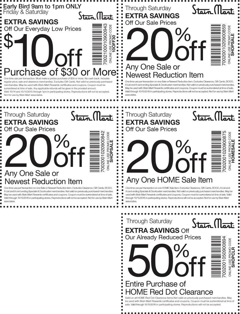 Stein Mart Coupon March 2024 $10 off $30 & more at Stein Mart, or online via promo code 10OFF30