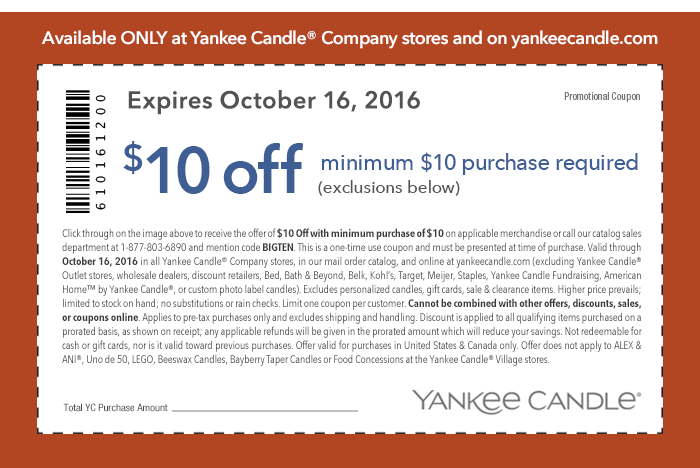 Yankee Candle Coupon April 2024 $10 off $10 at Yankee Candle, or online via promo code BIGTEN