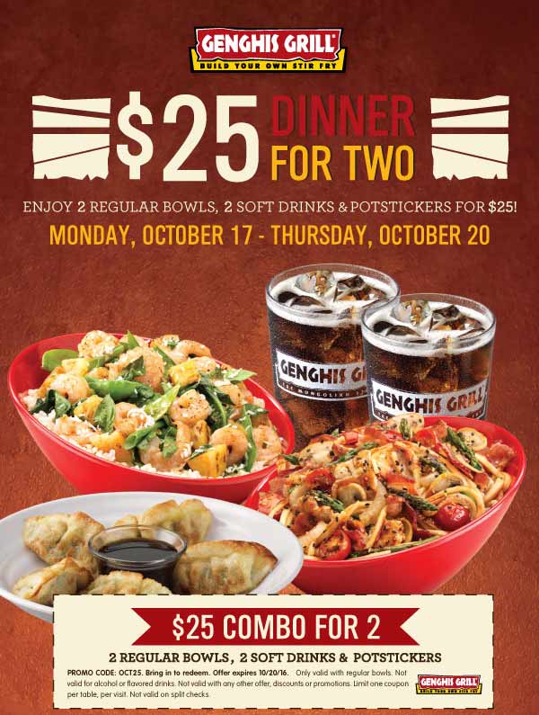 Genghis on sale grill coupon