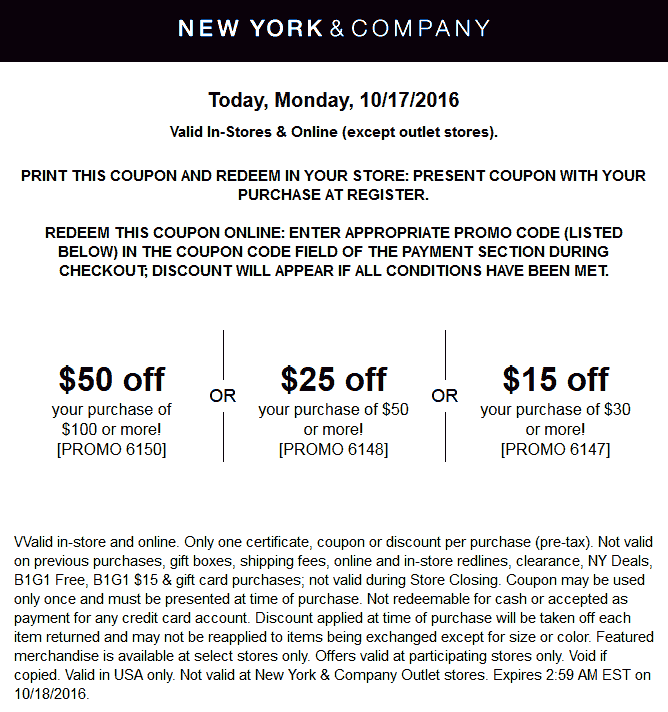 New York & Company Coupon April 2024 $15 off $30 & more today at New York & Company, or online via promo code 6147