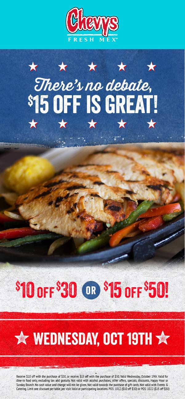 Chevys Coupon April 2024 $10 off $30 & more today at Chevys Fresh Mex restaurants