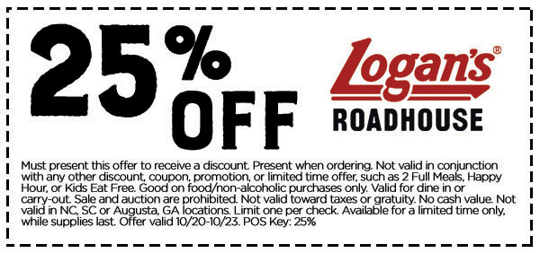 Logans Roadhouse Coupon April 2024 25% off at Logans Roadhouse restaurants