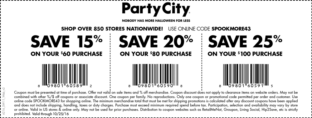 Party City Promo Code October 2016
