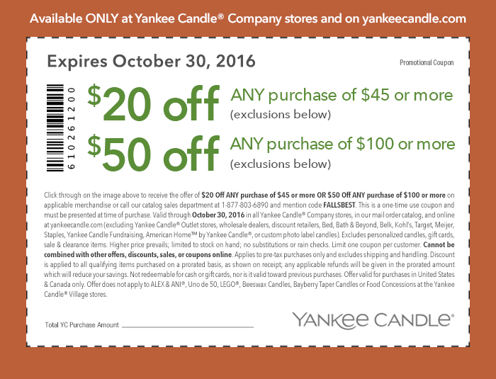 Yankee Candle Coupon April 2024 $20 off $45 & more at Yankee Candle, or online via promo code FALLSBEST