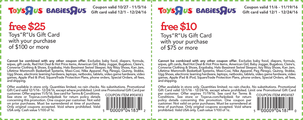 Toys R Us Coupon April 2024 $10-$25 gift card with $75+ spent at Toys R Us & Babies R Us