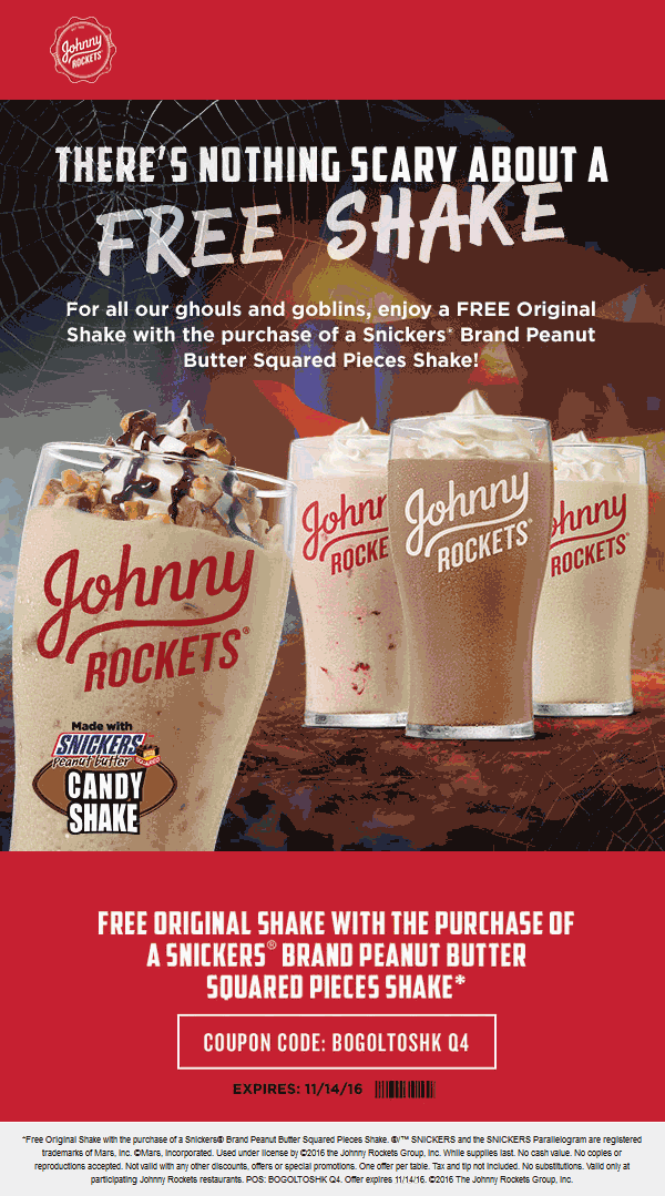 Johnny Rockets Coupon April 2024 Second shake free at Johnny Rockets restaurants