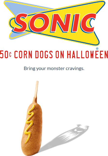 Sonic Drive-In Coupon April 2024 .50 cent corn dogs Monday at Sonic Drive-In