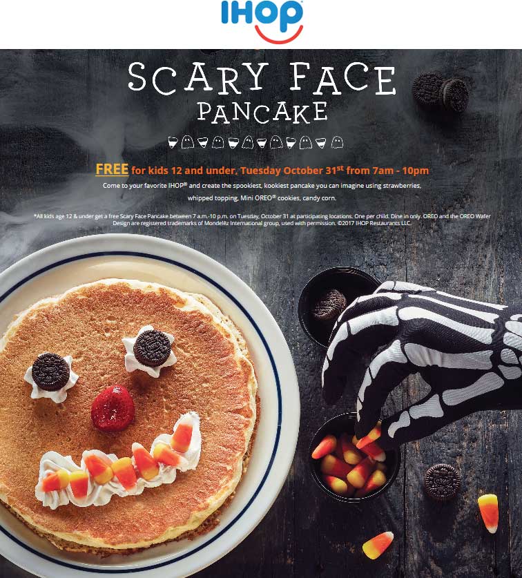 IHOP Coupon April 2024 Free scary face pancake for kids the 31st at IHOP