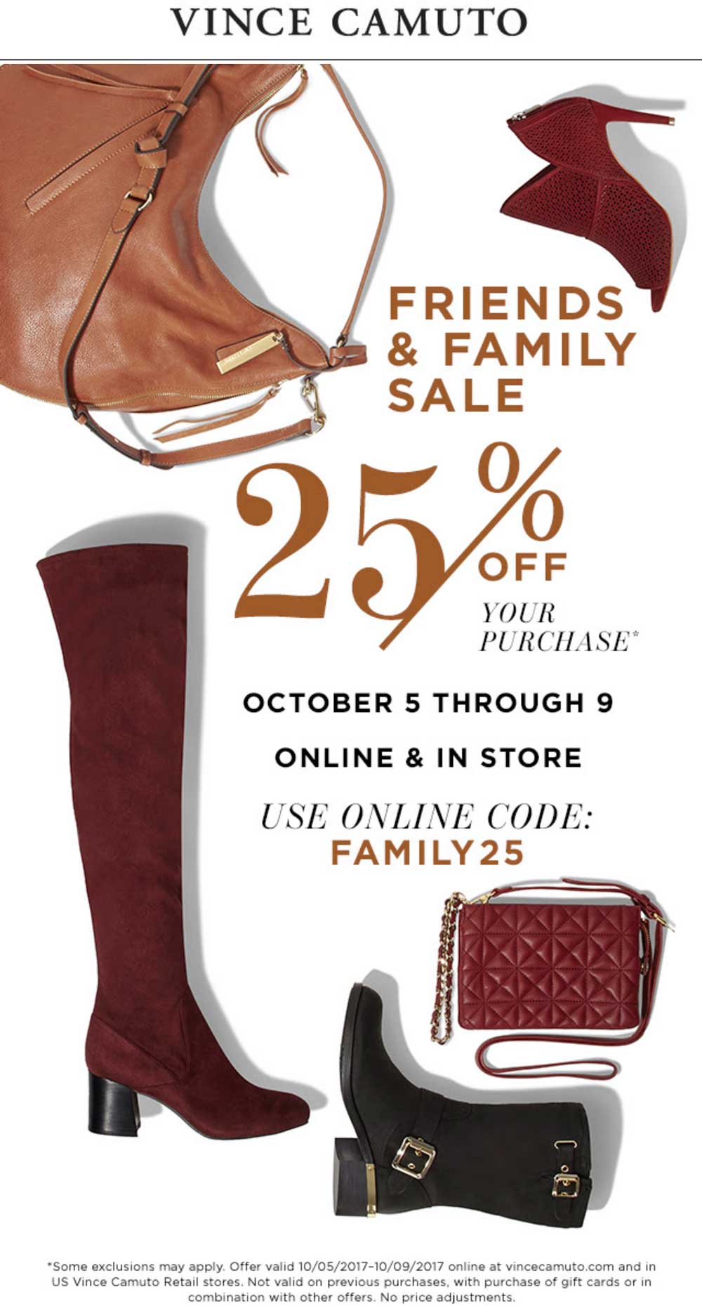 Vince Camuto Coupon April 2024 25% off at Vince Camuto, or online via promo code FAMILY25