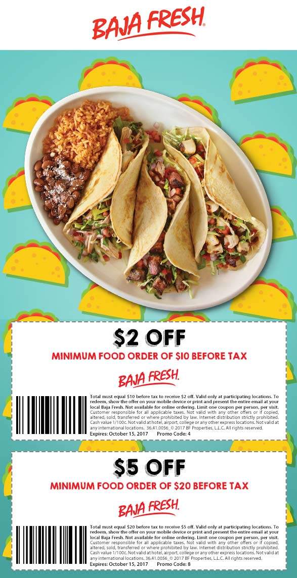 Baja Fresh Coupon April 2024 $2 off $10 & more at Baja Fresh restaurants
