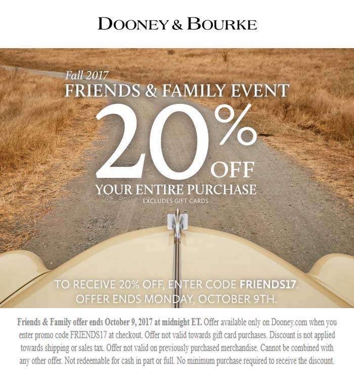 Dooney & Bourke Coupon March 2024 20% off everything online at Dooney & Bourke via promo code FRIENDS17