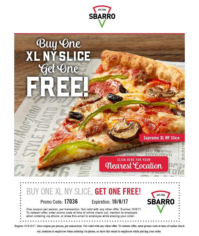 Sbarro coupons & promo code for [May 2024]