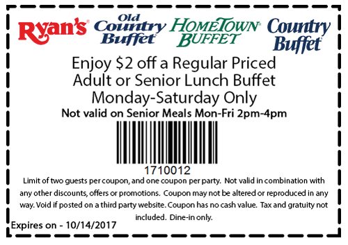 Old Country Buffet Coupon March 2024 $2 off lunch at Ryans, HomeTown Buffet & Old Country Buffet