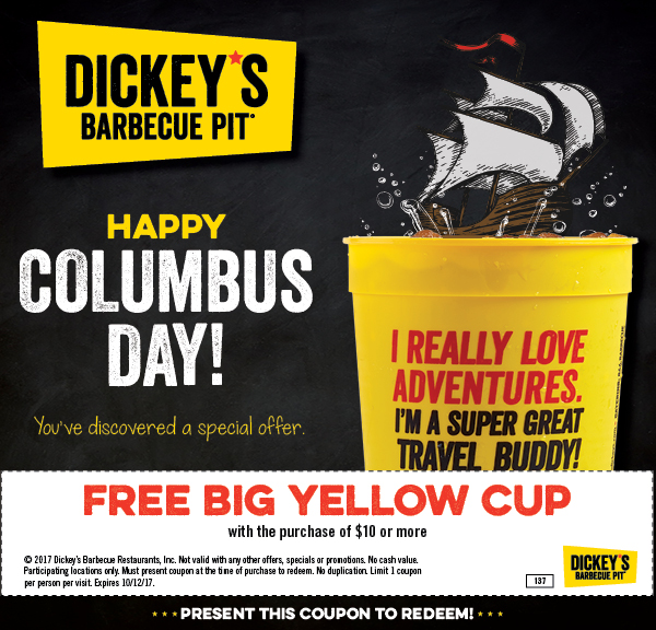 Dickeys Barbecue Pit Coupon April 2024 Free drink with $10 spent at Dickeys Barbecue Pit