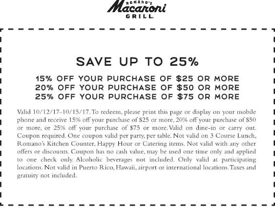 Macaroni Grill Coupon April 2024 15-25% off $25+ at Macaroni Grill restaurants