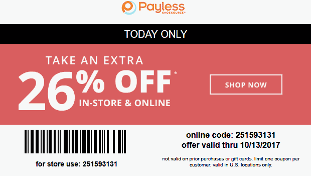 Payless Shoesource Coupon March 2024 Extra 26% off today at Payless Shoesource, or online via promo code 251593131