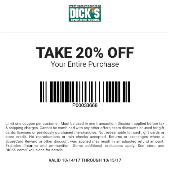 Dicks Coupon April 2024 20% off at Dicks sporting goods, ditto online