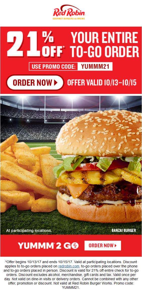 Red Robin coupons & promo code for [May 2024]