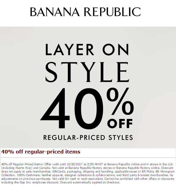 Banana Republic Coupon April 2024 40% off at Banana Republic, ditto online