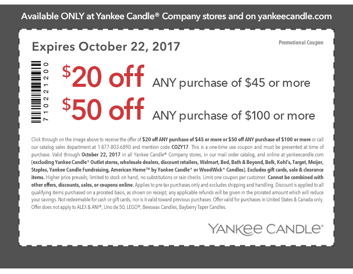 Yankee Candle Coupon April 2024 $20 off $45 & more at Yankee Candle, or online via promo code COZY17