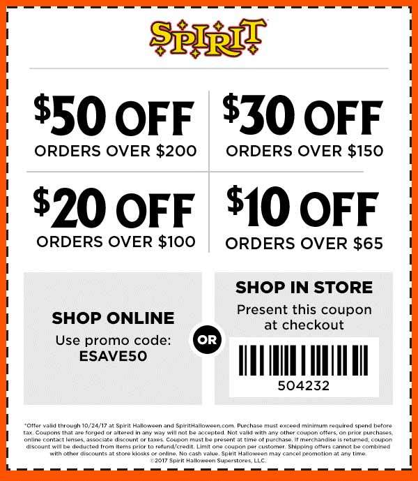 Spirit Halloween Coupon April 2024 $10 off $65 & more today at Spirit Halloween, or online via promo code ESAVE50